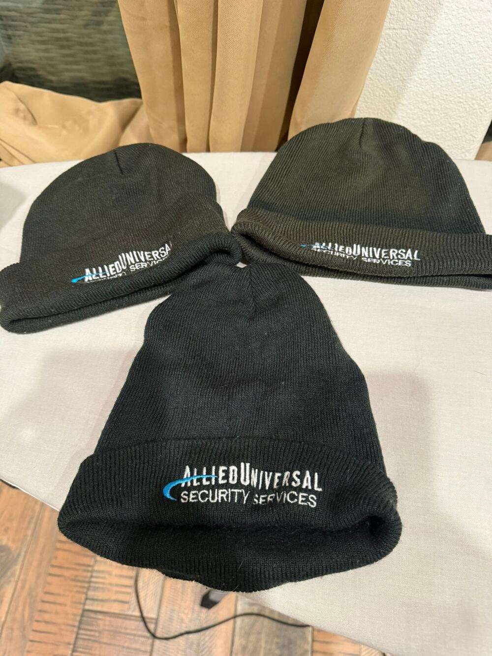 Allied Universal Security 3 Beanie Bundle Black Knit Cuffed Hats One Size